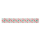 Retro Checkers kerstpatroon - rood roze groen Satijnen Lint (Voorkant)