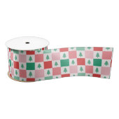 Retro Checkers kerstpatroon - rood roze groen Satijnen Lint (Spoel)