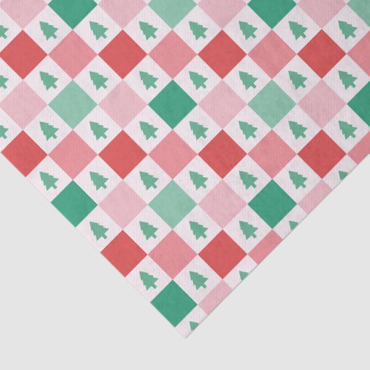 Retro Checkers kerstpatroon - rood roze groen Tissuepapier (Detail)