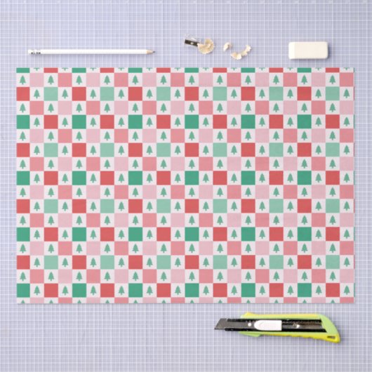 Retro Checkers kerstpatroon - rood roze groen Tissuepapier (Craft)