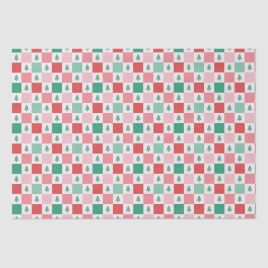Retro Checkers kerstpatroon - rood roze groen Tissuepapier (Voorkant)