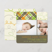 Retro Checks and Scribbles Chic 3 Photo Boy Birth Aankondiging (Voorkant / Achterkant)
