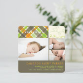 Retro Checks and Scribbles Chic 3 Photo Boy Birth Aankondiging (Staand voorkant)