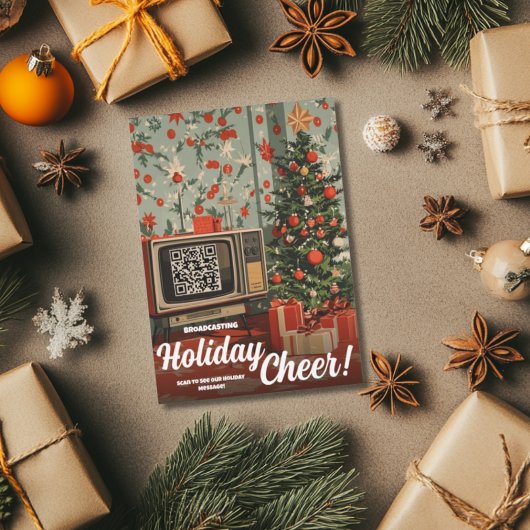 Retro Cheer Card Video Bericht QR Code Kerstmis Feestdagenkaart