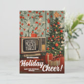 Retro Cheer Card Video Bericht QR Code Kerstmis Feestdagenkaart (Staand voorkant)