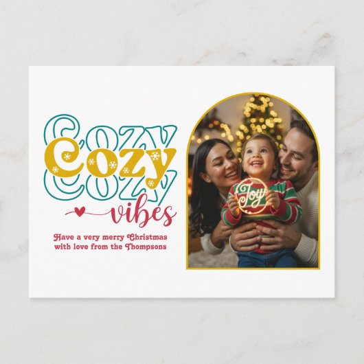 Retro Cheer Cozy Vibes Retro Kerstfoto Feestdagenkaart (Voorkant)