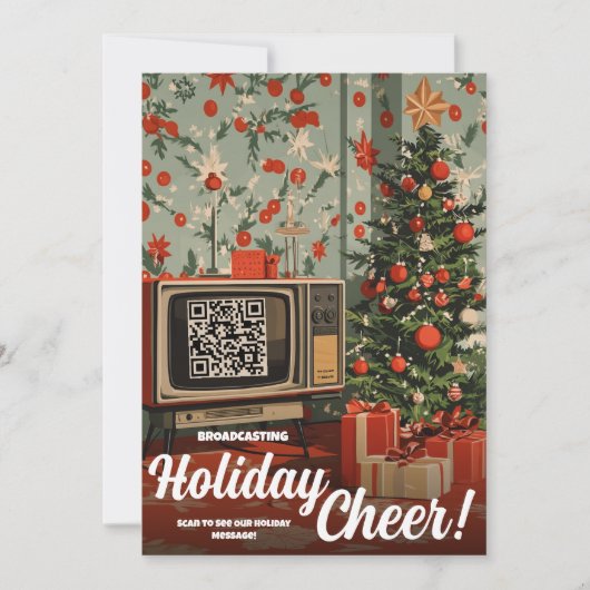 Retro Cheer Kaart Videoboodschap QR Code Xmas (Voorkant)