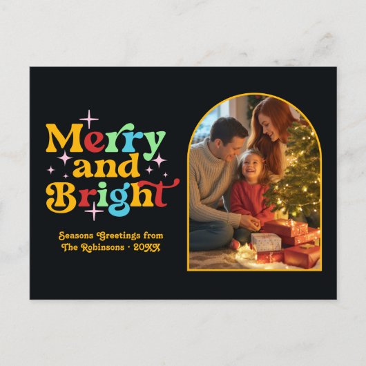 Retro Cheer Merry and Bright Retro Christmas Feestdagenkaart (Voorkant)