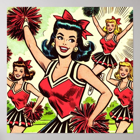 Retro Cheerleader Comics Poster (Voorkant)
