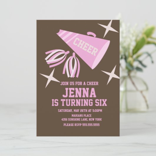 Retro Cheerleading Feest Verjaardagsuitnodiging (Staand voorkant)