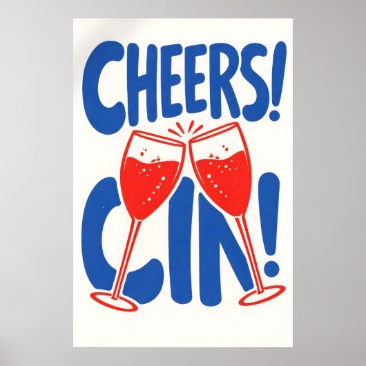 Retro Cheers Cin Poster, Cocktail Typografie Poster (Voorkant)