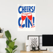 Retro Cheers Cin Poster, Cocktail Typografie Poster (Thuiskantoor)