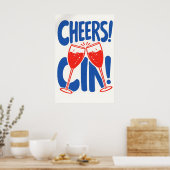 Retro Cheers Cin Poster, Cocktail Typografie Poster (Keuken)