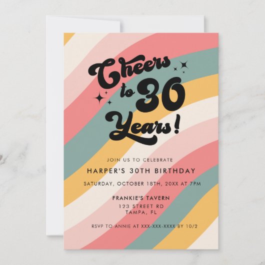 Retro Cheers tot 30 jaar kleurrijke 30e verjaardag Kaart (Voorkant)