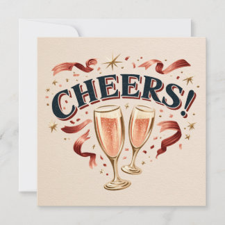 Retro Cheers-typografie met champagneglazen Kaart