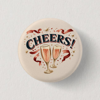 Retro Cheers-typografie met champagneglazen Ronde Button 3,2 Cm
