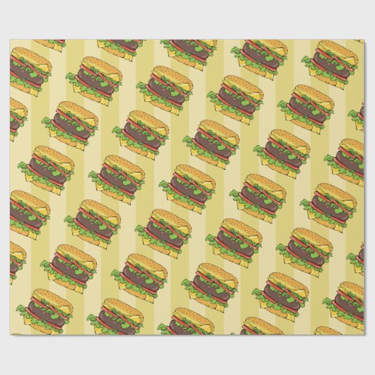 Retro Cheese Burger Graphic Food Pattern Cadeaupapier (Vlak)