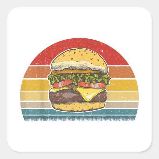 Retro  Cheeseburger Design Costume Hamburge Vierkante Sticker (Voorkant)