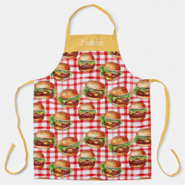 Retro Cheeseburger Personalized Name Schort