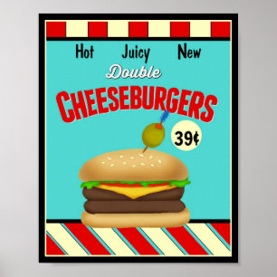 Retro Cheeseburger Sign Poster