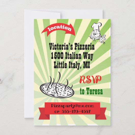 Retro Chef Pizza Verjaardagsfeestje Poster Stijl Kaart (Achterkant)