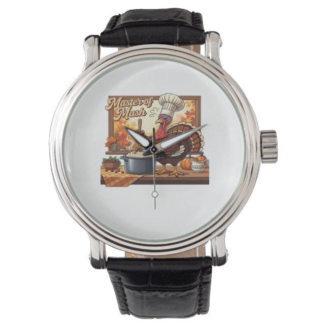 Retro Chef Turkije Thanksgiving Classic T-shirt Horloge (Voorkant)