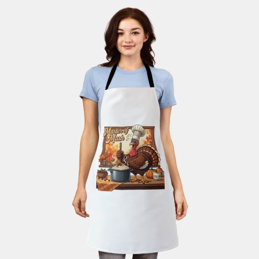 Retro Chef Turkije Thanksgiving Classic T-shirt Schort (Gedragen)