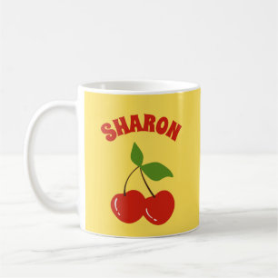 Retro Cherries  Cherry Custom Name Yellow Koffiemok