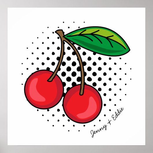 Retro Cherries Comic Book Food Pop Art Poster (Voorkant)