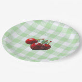 Retro Cherries fresh picked green gingham Papieren Bordje (Gekanteld)