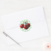 Retro Cherries fresh picked green gingham Ronde Sticker (Envelop)