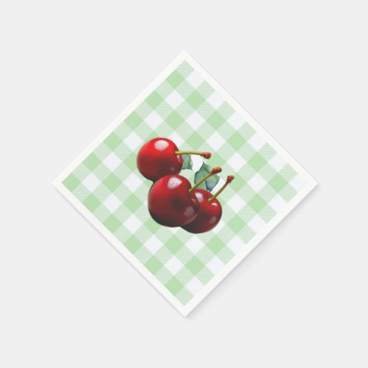 Retro Cherries fresh picked green gingham Servet (Hoek)