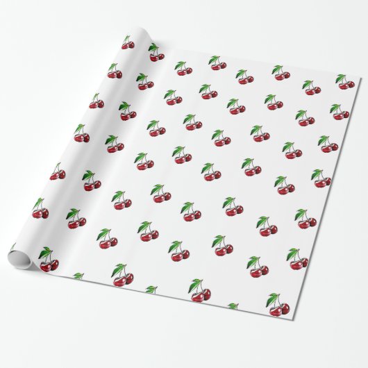 Retro Cherries Gift Wrap Cadeaupapier (Uitgerold)