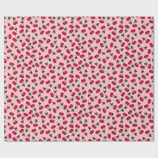 Retro Cherries op Peach Pink Polka Dot Background Cadeaupapier (Vlak)