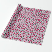 Retro Cherries op Roze Gingham Cadeaupapier (Uitgerold)