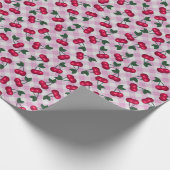 Retro Cherries op Roze Gingham Cadeaupapier (Hoek)