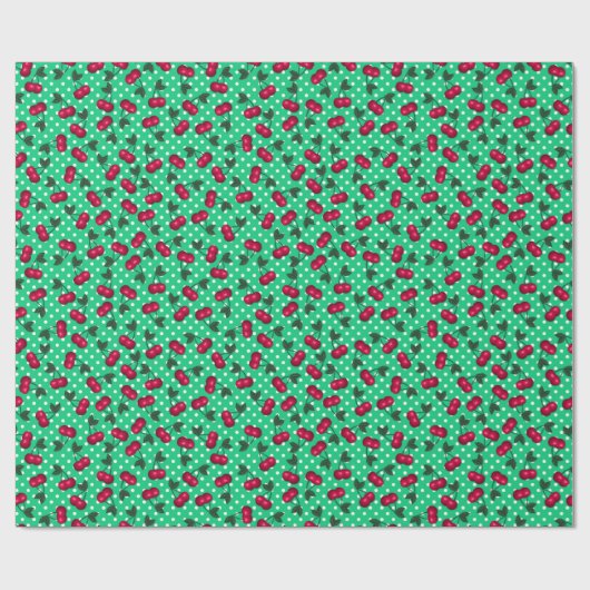 Retro Cherries op Spring GreePolka Dot Background Cadeaupapier (Vlak)