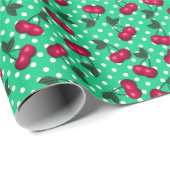 Retro Cherries op Spring GreePolka Dot Background Cadeaupapier (Rol Hoek)