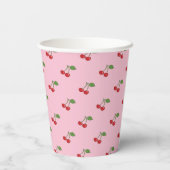 Retro Cherries Pattern Pink Paper Cup Papieren Bekers (Achterkant)