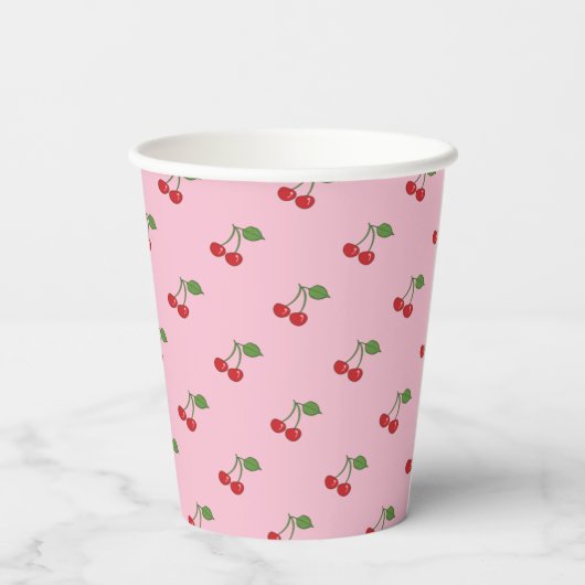 Retro Cherries Pattern Pink Paper Cup Papieren Bekers (Achterkant)