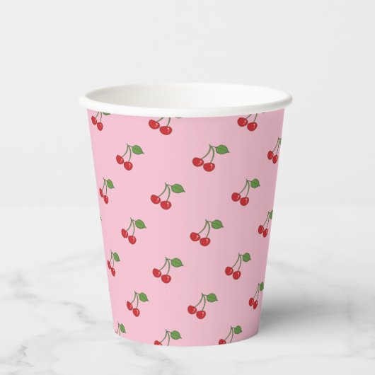 Retro Cherries Pattern Pink Paper Cup Papieren Bekers (Voorkant)
