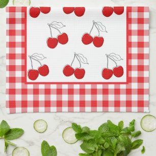 Retro Cherries Red Gingham Country Farmhouse Theedoek