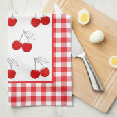 Retro Cherries Red Gingham Country Farmhouse Theedoek (Quarter Fold)