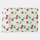 Retro Cherries Red White Green Modern Stripe Theedoek (Horizontaal)