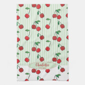 Retro Cherries Red White Green Modern Stripe Theedoek (Verticaal)