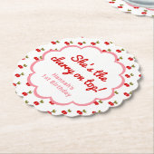 Retro Cherry 1e Verjaardag Fotofeest retro roze Kartonnen Onderzetters (Gekanteld)