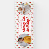 Retro Cherry 1e Verjaardag Fotofeestbanner Spandoek (Verticaal)