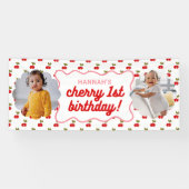 Retro Cherry 1e Verjaardag Fotofeestbanner Spandoek (Horizontaal)