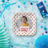 Retro Cherry 1e Verjaardag Fotofeestje Papieren Bordje (Feest)