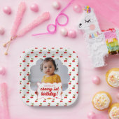 Retro Cherry 1e Verjaardag Fotofeestje Papieren Bordje (Feest)